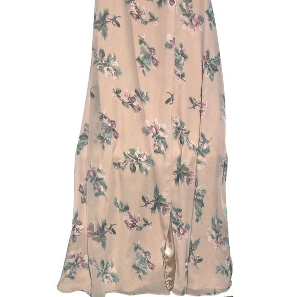 Joanna August Chiffon Maxi Wrap Gown M Pink Floral Flowy Dress Bridal Formal - Picture 5 of 10